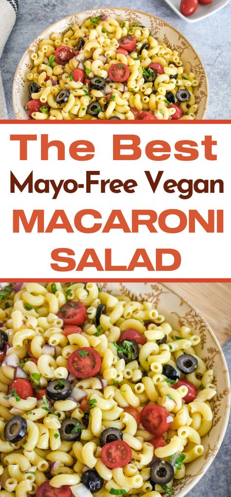 The best vegan macaroni salad with no mayo! You'll love this easy recipe inspired by the flavors of Italian cuisine. Loaded with crunchy veggies, and finished with a simple, mayo-free dressing. A perfect vegan side dish for summer BBQ parties and potlucks. Macaroni Salad No Mayonnaise, Macaroni Salad Without Mayonnaise, No Mayo Macaroni Salad, Macaroni Salad Without Mayo, No Mayo Salads Summer, Macaroni Salad No Mayo, Healthy Macaroni Salad Recipe, Healthy Macaroni Salad, Vegan Macaroni Salad