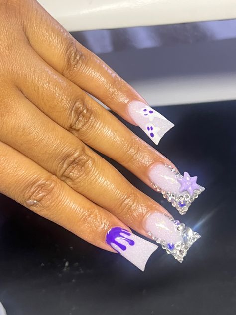 Purple Duck Nails, Purple Prom Nails, Duck Tip Nails, October Nails, Lavender Nails, Duck Nails, Prom Hair, Long Acrylic Nails, Nail Tips