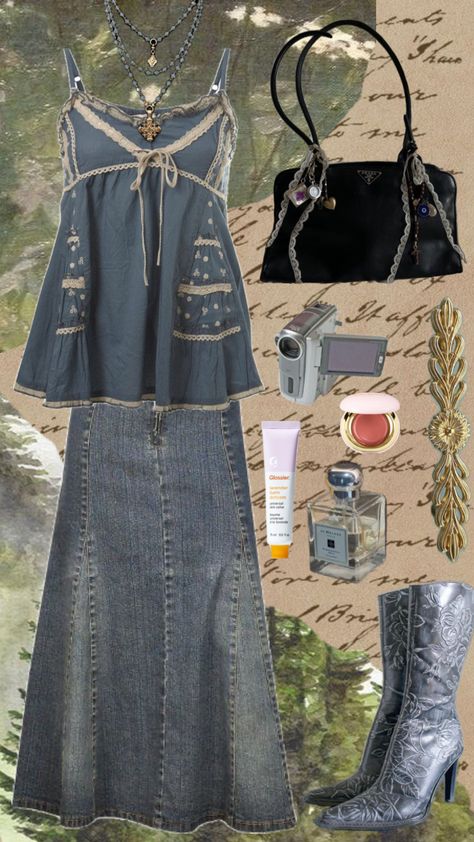 #outfitinspo #vibes #vintage #style #outfit #fashion #styleinspo #styleboard #fashioninspo #fashionboard #aestethic #aestheticoutfit #blue #blueaesthetic #blueoutfit #denimskirt Fairycore Outfit, Tv Show Outfits, Grunge Fairy, Fairy Grunge, Blue Outfit, Blue Aesthetic, Polyvore Outfits, Aesthetic Clothes, Fashion Inspo Outfits