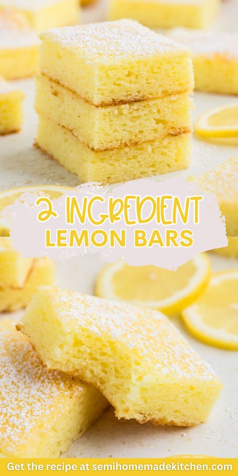 These easy two-ingredient lemon bars, made with angel food cake mix and lemon pie filling, offer a perfect balance of tangy and sweet. They're quick to make and perfect for any occasion. Easy Lemon Desserts, Lemon Cake Bars, Lemon Angel Food Cake, Angel Food Cake Mix, Lemon Bar Recipe, Lemon Desserts Easy, Bar Treats, Poke Cake Lemon, Easy Dessert Bars