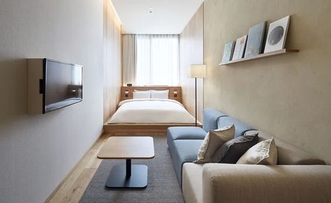 Muji opens its Ginza Hotel in Tokyo | Wallpaper Tokyo Wallpaper, Muji Hotel, Hotel In Tokyo, Tokyo Apartment, Ginza Tokyo, Led Desk Lighting, Hotel Breakfast, Tatami Mat, Fluffy Towels