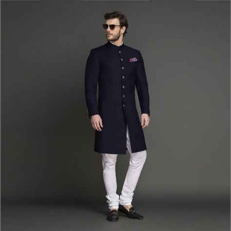 Wedding Suit Men, Mens Ethnic Wear, Indowestern Sherwani, Blue Sherwani, Groom Sherwani, Wedding Kurta For Men, Sherwani For Men, Wedding Sherwani, Navy Blue Suit