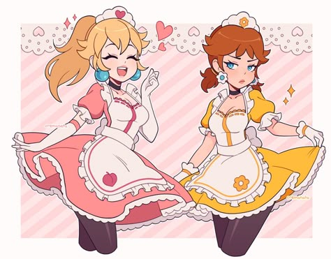 Peach And Daisy, Harmonie Mario, Luigi And Daisy, Super Mario Princess, Mario Fan Art, Nintendo Princess, Nintendo Fan Art, Princess Daisy, Peach Art