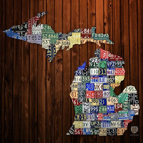 State of Michigan License Plates Diy, Michigan Decor, Map Of Michigan, Old License Plates, License Plate Art, State Of Michigan, Plate Crafts, Plate Art, Pure Michigan