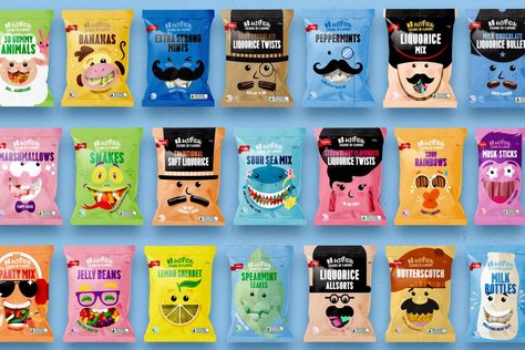 Hulsbosch Creates New Packaging Design For Coles' 'Own Brand' Confectionery Range - B&T Kids Package Design, Kids Packaging, Kids Package, Liquorice Allsorts, Candy Packaging, Publicidad Creativa, Healthy Shopping, Party Mix, Creative Packaging Design