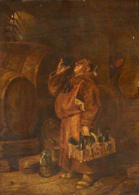 Monk in the Wine Cellar Medieval Peasant, Wine Merchant, Wine Cellar, Realism, Flask, Character Inspiration, Beer, Clock, Sculpture