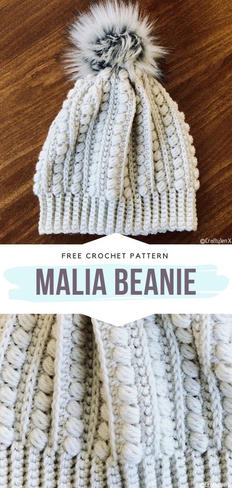 Easy Crochet Hat Pattern Free, Beanie Pattern Free, Crochet Beanie Pattern Free, Bead Stitch, Crochet Beanies, Popcorn Stitch, Crochet Hat Free, Beanie Crochet, Crochet Beanie Hat