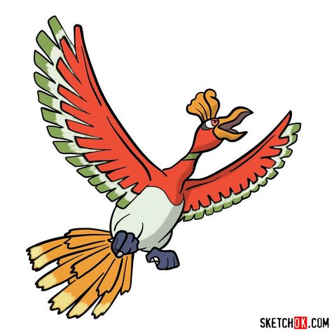 How to draw Ho-oh Pokemon Oh Oh Pokemon, Hooh Pokemon, Ho Ho Pokemon, Ho Oh Pokemon, Pokemon Drawing, Avengers Drawings, Easy Drawing Guides, Gengar Pokemon, Drawing Guides