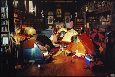 Camping Library by Tim Walker Installation Interactive, Tim Walker Photography, Indoor Camping, Creative Room, Glass Menagerie, The Royal Tenenbaums, Wilde Westen, Time Space, Raining Outside