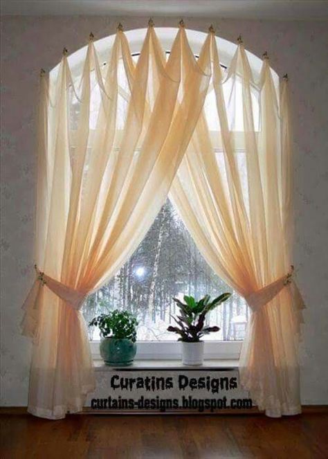 Half Circle Window, Curtains For Arched Windows, Arched Window Treatments, Minimalist Curtains, Diy Window Treatments, Stylish Curtains, Custom Drapery, Bathroom Windows, Diy Window