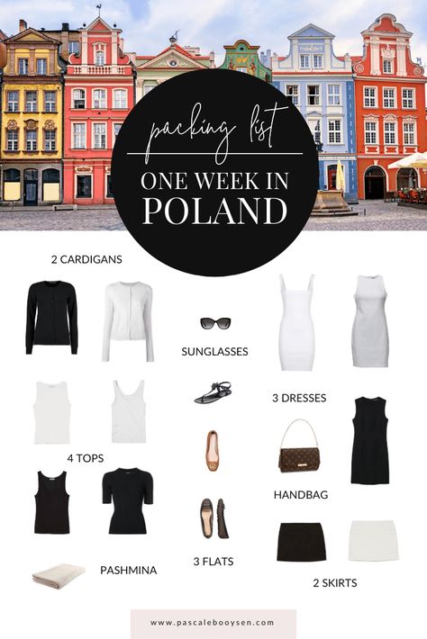 PACKING FOR A WEEK IN POLAND – CAPSULE COUTURE Packing List One Week, Poland Clothing, Poland Fashion, Gdansk Poland, Small Suitcase, Poland Travel, Travel Capsule, One Day Trip, Summer Ideas