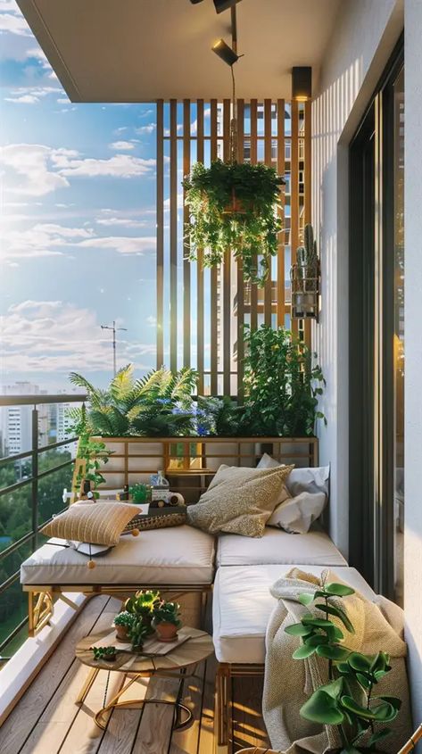 40 Modern Balcony Ideas for Stylish Outdoor Living - DecorWithEva Apartment Esthetics, Small Outdoor Balcony Ideas, Apartment Balcony Design Ideas, Modern Balcony Design, Balcony Seating, Planter Balcony, Modern Balcony Ideas, Condo Balcony, House Balcony