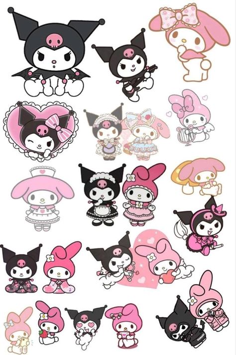 My Melody And Kuromi Stickers Printable, Kuromi Aesthetic Stickers, Kuromi And My Melody Tattoo, My Melody Stickers, Stickers Kuromi, Sticker Hello Kitty, Stickers Hello Kitty, Hello Kitty Stickers, Paznokcie Hello Kitty