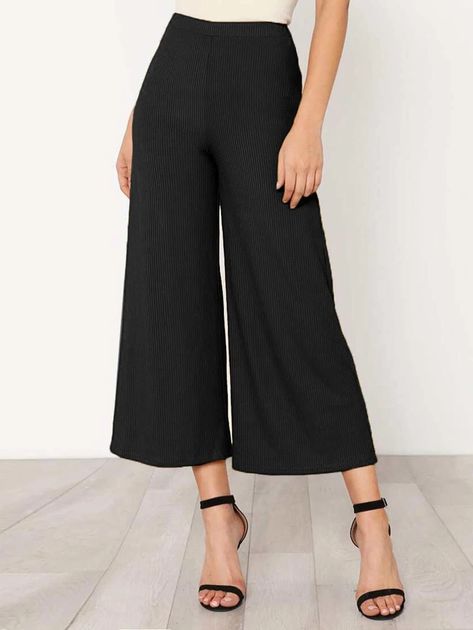 SHEIN Elastic Waist Solid Culotte Pants | SHEIN USA Fashionable Work Outfit, Culotte Pants, Work Wear Women, Women Pants, Summer Wardrobe, Leg Pants, Work Outfit, Wide Leg Pants, Black Fashion