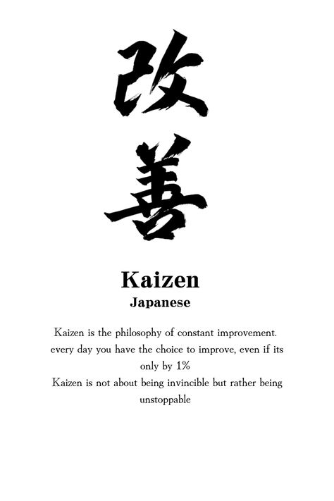 Warrior Quote Tattoos For Guys, Kanji Words Japanese, Kaizen Kanji Tattoo, Kaizen Symbol Tattoo, Discipline In Japanese, Drawing Motivational Quotes, Japanese Affirmations, Wallpaper Quotes Japanese, Self Improvement Tattoo Ideas