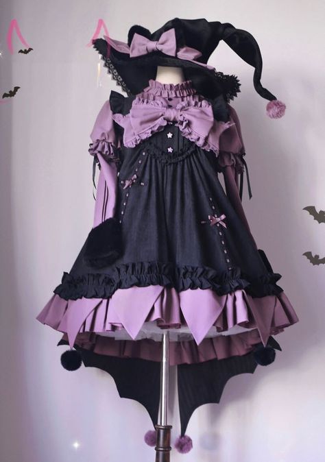 Black Cat Witch, Lolita Outfits, Witch Outfit, Handkerchief Hem, Kawaii Clothes, New Release, Lolita Dress, Gothic Lolita, Character Outfits