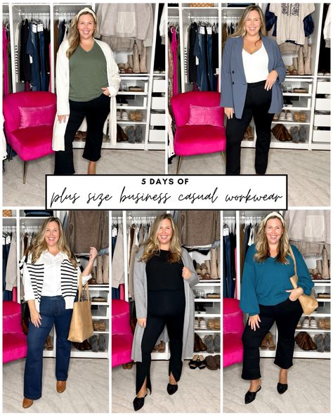 My focus this week was on plus size business casual outfits, and I really wanted to share with you all things that are not only stylish, but realistic and comfortable. Would you wear any of these?! Let me know in the comments! For reference, here are my typical sizing details: Height: 5’8 App Plus Size Business Casual Outfits, Business Casual Plus Size, Plus Size Business Casual, Work Appropriate Outfits, Plus Size Business, Casual Workwear, Fisherman Sweater, Distressed Black Jeans, Good Stretches