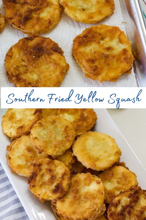 Try this easy southern fried yellow squash recipe for a delicious side dish or appetizer. Simple ingredients and quick preparation make it a perfect choice. Recipe Yellow Squash, Squash Recipes Fried, Best Fried Squash Recipe, Deep Fried Squash, Southern Fried Squash Recipes, Squash Yellow Recipes, How To Fry Squash Yellow, Healthy Squash Recipes Yellow, Yellow Squash Side Dish Recipes