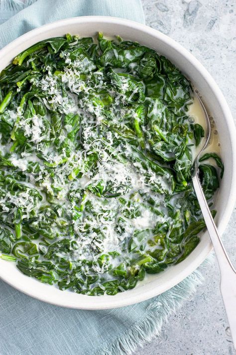 Microwave Spinach, Spinach Side Dish, Creamed Spinach Recipe, Vegan Parmesan Cheese, Easy Cream, Microwave Cooking, Creamed Spinach, Spinach Recipes, Frozen Spinach