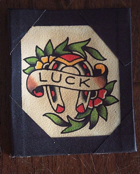 Sailor Jerry Tattoo horseshoe | Vintage Traditional Tattoo Flash Original Painting Horseshoe Luck Vintage Horseshoe Tattoo, Traditional Horseshoe Tattoo Flash, Good Luck Horseshoe Tattoo, Tattoo Horseshoe, Vintage Traditional Tattoo, Old School Heart, Horseshoe Tattoo, Sailor Jerry Tattoo, Sailor Jerry Flash