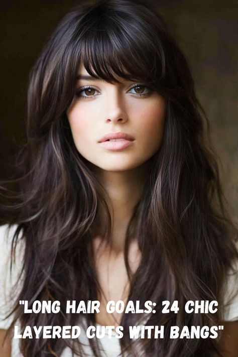 Achieve the ultimate long hair transformation with these 24 chic layered cuts featuring bangs. These styles are designed to enhance the natural beauty of long hair, adding depth and dimension. From subtle, face-framing layers to bold bangs that steal the show, you'll find inspiration to achieve your dream hairstyle. Deep Bangs Long Hair, Bold Bangs Long Hair, Long Length Hair With Bangs, Hair Layers Tutorial, Long Layer With Bangs, Chunky Bangs Long Hair, Long Layered Face Framing Hair, Layers For Long Hair With Bangs, Bang Ideas For Long Hair