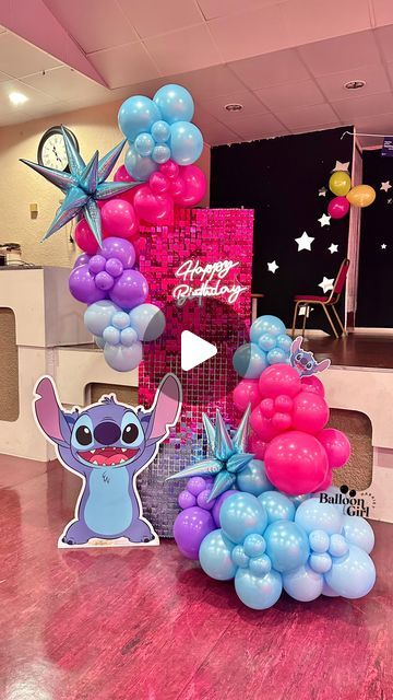 Stitch Balloon Garland, Stitch Balloons, Sequin Wall, Stitch Birthday, Boxes Diy, Balloon Artist, Sequin Backdrop, Balloon Installation, Backdrop Ideas