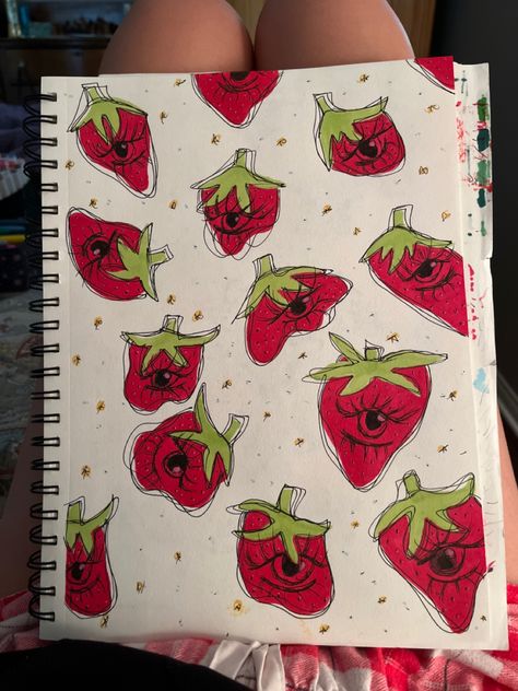 #strawberry #art #aesthetic #drawing #eyes #artwork #markers #hobby #myart Cute Marker Doodles, Sketchbook Ideas With Markers, Aesthetic Drawing Eyes, Ideas To Draw With Markers, Strawberry Art Reference, Strawberry Eye Drawing, Marker Art Aesthetic, Drawing With Sketch Markers, Doodle Art Markers