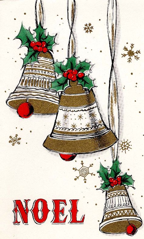 #Christmas #vintage #greeting #bells Animated Christmas Pictures, Christmas Borders, Christmas Card Images, Vintage Christmas Toys, Retro Christmas Cards, Christmas Card Illustration, Christmas Scrapbooking, Nostalgic Christmas, Christmas Artwork