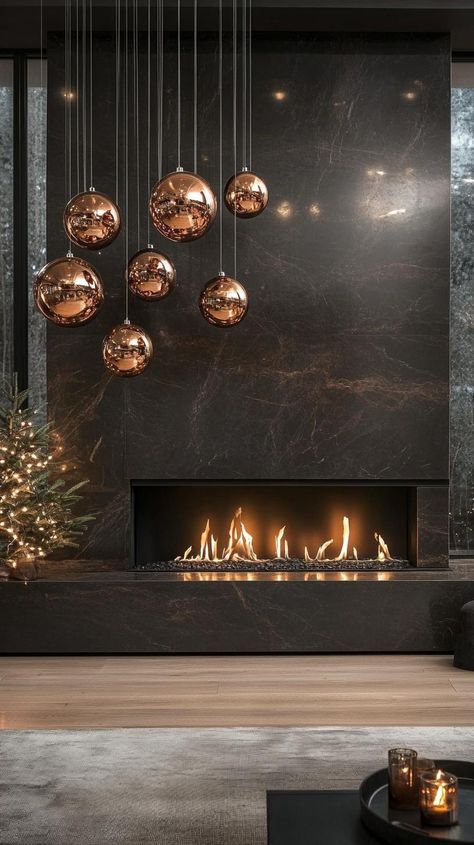 23 Super Cozy Christmas Fireplace Decor Ideas to Try 29 Christmas Decor Modern House, Cozy Christmas Interior, Modern Fireplace Christmas, Green And Cream Christmas Decor, Christmas Modern Decor, Christmas Decor Ideas For Living Room, Fireplace With Candles, Candles Fireplace, Christmas Living Room Decorations