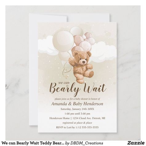 Twin Boys Baby Shower, Teddy Bear Baby Shower Invitations, White Baby Showers, Blue Teddy Bear, Gender Neutral Baby Shower Invitations, We Can Bearly Wait, Bear Invitations, Bearly Wait, Baby Shower Invitaciones