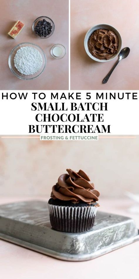 This small batch buttercream is made with melted chopped chocolate instead of cocoa powder for that extra rich flavor. It makes just enough frosting for 6 cupcakes. You will love how easily this fluffy chocolate buttercream comes together! Chocolate Frosting Small Batch, Small Batch Of Chocolate Frosting, Chocolate Buttercream With Melted Chocolate, Small Batch Of Buttercream Frosting, Small Batch Chocolate Frosting Recipe, Small Batch Chocolate Buttercream, Small Batch Chocolate Buttercream Frosting, Chocolate Chip Buttercream Frosting, Chocolate Icing With Chocolate Chips