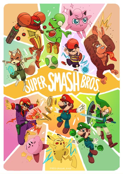 Super Smash Bros Art, Smash Bros Art, Super Smash Bros Party, Nintendo Super Smash Bros, Super Mario And Luigi, Nintendo Fan Art, Retro Gaming Art, Birds Art, Kids Background