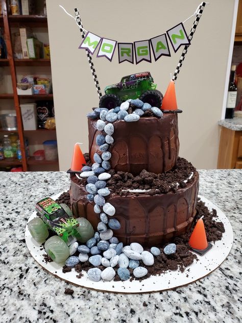 Monster Truck Birthday Cake, Decorative Desserts, Blaze Birthday Party, Blaze Party, Crushed Oreo, Dirt Pudding, Truck Birthday Cakes, Oreo Dirt, Blaze Birthday