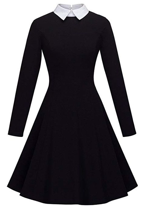 HOMEYEE Women's Doll Collar Wear to Work Swing A-Line Party Casual Dress A016 (4, Black) Illusion Top, Costumes Dresses, Wear To Work Dress, Peter Pan Collar Dress, Doll Collar, Work Dresses For Women, Cocktail Dress Vintage, Black Dress With Sleeves, Maggy London