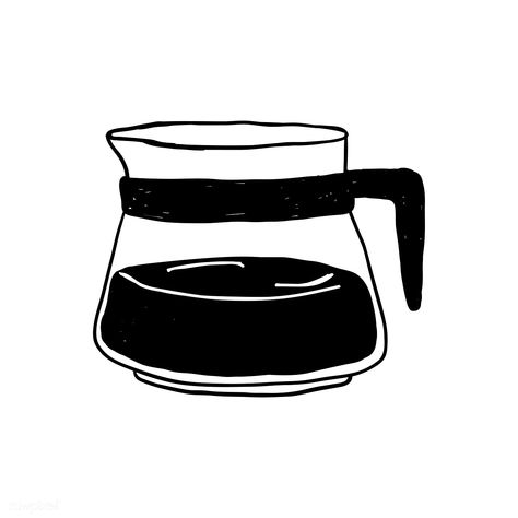 V60 Drawing, Hot Coffee Illustration, Coffee Pot Illustration, V60 Tattoo, Coffee Pot Tattoo, Coffee Pot Drawing, Coffee Doodles, Cafe Logos, Coffee Illustrations