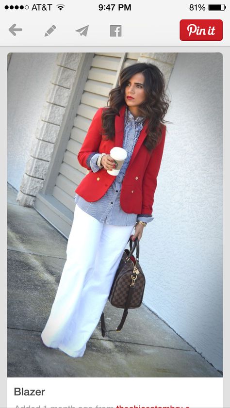 Red white and blue Red Blazer Outfit, Spring Business Casual, Professional Work Outfit, Work Flow, Blazer Outfit, Fashion Closet, Red Suit, Professional Attire, Red Blazer