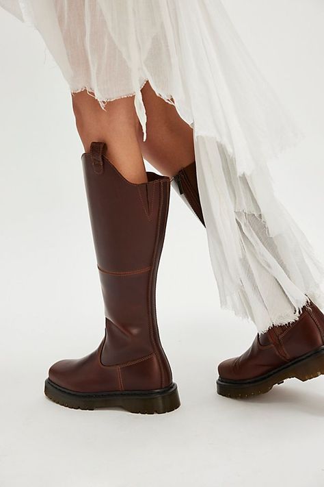 Dr. Martens Amaayah Hi Boots Winter Boots Knee High, Flat Mid Calf Boots, Charleston Fits, Cute Fall Boots, Cute Winter Boots, Thrift Ideas, Stylish Winter Boots, Fashion Souls, Boho Shoes