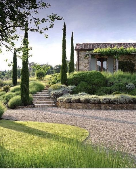 Mediterranean Garden Design, Tuscan Garden, Gravel Path, Mediterranean Landscaping, Italian Garden, Mediterranean Garden, Backyard Garden Design, Tuscan Style, Garden Landscape Design