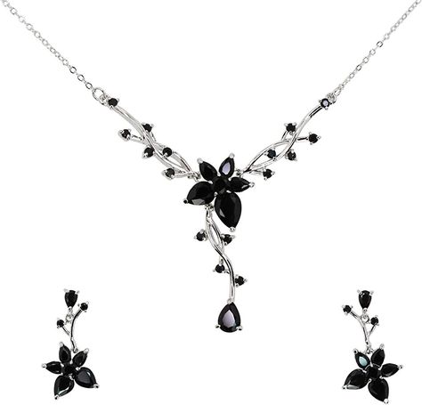 Gothic Wedding Jewelry, Black Chain Necklace, Center Part, Bridesmaid Hair Accessories, Silver Necklace Set, Women's Jewelry Sets, Silver Jewellery Sets, Bridesmaid Wedding, Floral Necklace