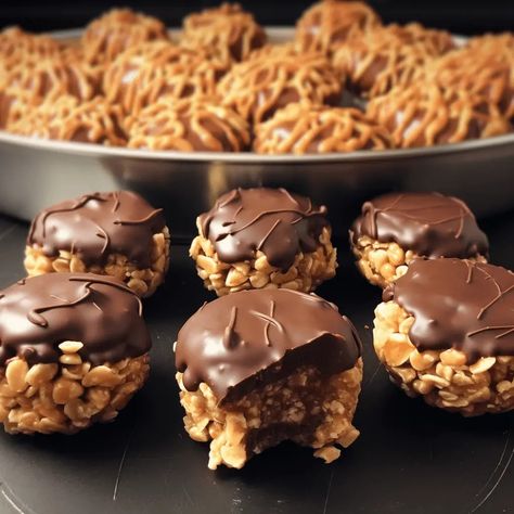 Peanut Butter Balls with Chocolate Rice Krispies Peanut Butter Rice Crispies, Chocolate Rice Krispies, Peanut Butter Balls Recipe, Butter Balls, Crispy Rice, Butter Rice, Rice Cereal, Peanut Butter Balls, Rice Krispie