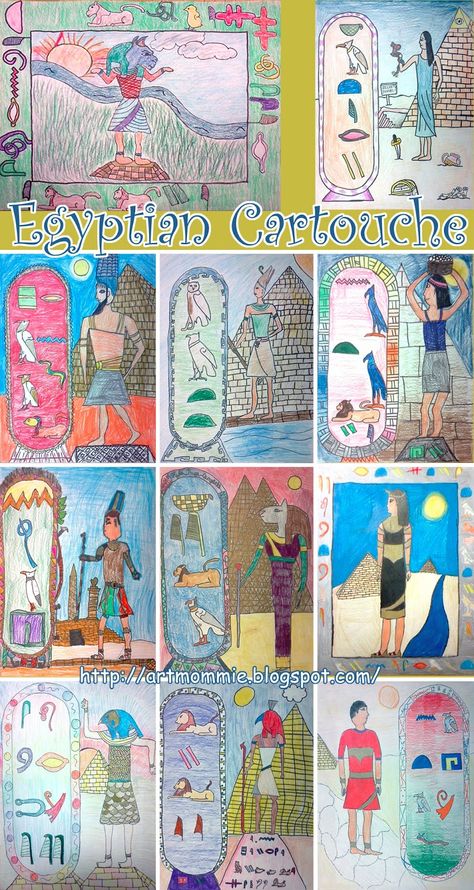 Art On A Cart, Art Ks2, Ancient Egypt Lessons, Ancient Egypt Crafts, Ancient Egypt Activities, Egypt Lessons, Ancient Egypt For Kids, Egyptian Cartouche, Egypt Activities