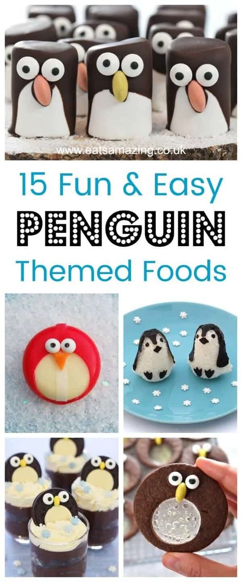 January Recipes For Kids, Bird Themed Snacks, Bird Snacks For Kids, Penguin Pull Apart Cupcakes, Penguin Party Food, Penguin Appetizers, Bird Snacks, Penguin Themed Birthday Party, Penguin Snacks