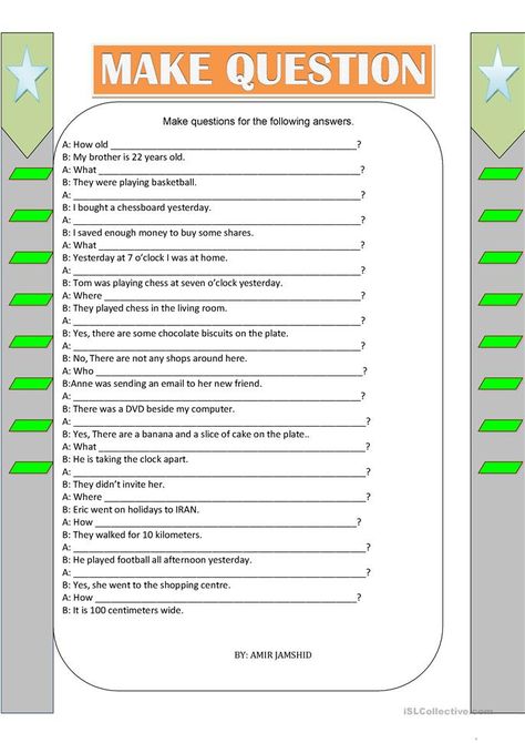 Make questions - English ESL Worksheets for distance learning and physical classrooms Making Questions Worksheet, Present Continuous, Past Simple, English Exercises, Teachers Aide, Preschool Art Activities, Grammar Worksheets, Teaching Jobs, What If Questions