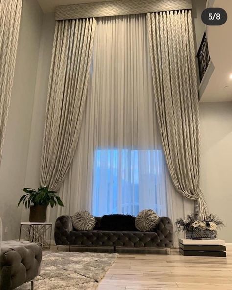 @breajahdestiny Curtains For High Ceilings Living Room, Curtain Wall Bedroom, Curtain Wall Bedroom Behind Bed, Turkish Curtains, Tall Window Curtains, Palladium Windows, Bedroom With Natural Light, Curtain Decoration Ideas, Window Curtains Ideas