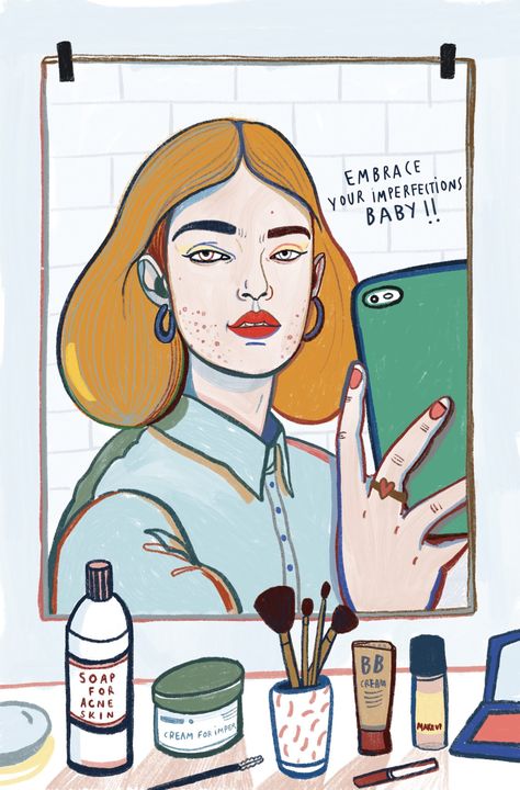 Is Acne Cool Now? - The New York Times - Illustration: Andrea Cheng Imperfect Skin, Girl With Acne, Pimples Under The Skin, English Projects, Beauty Standards, Body Drawing, Real Beauty, Beautiful Photography, Pin Collection