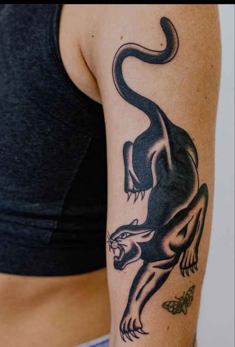 Full Body Panther Tattoo, Female Black Panther Tattoo, Love Panther Tattoo, Feminine Panther Tattoo, Black Panther Party Tattoo, Japanese Panther Tattoo, Black Panther Tattoo For Women, Panther Back Tattoo, Traditional Black Panther Tattoo