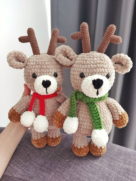 crochet deer in red scarf pattern, Christmas deer toy patern, Christmas decor, charm Christmas, Christmas gift for baby, gift for teachers free crochet toy patterns amigurumi teddy bears #freecrochettoypatternsamigurumiteddybears #crochet #crochettoy #crochetpattern #crochetpatterns 1.1466 Toys Quotes, Christmas Gift For Baby, Deer Toy, Christmas Amigurumi, Crochet Deer, Crochet Lion, Crochet Cushion Cover, Linen Stitch, Crochet Cow