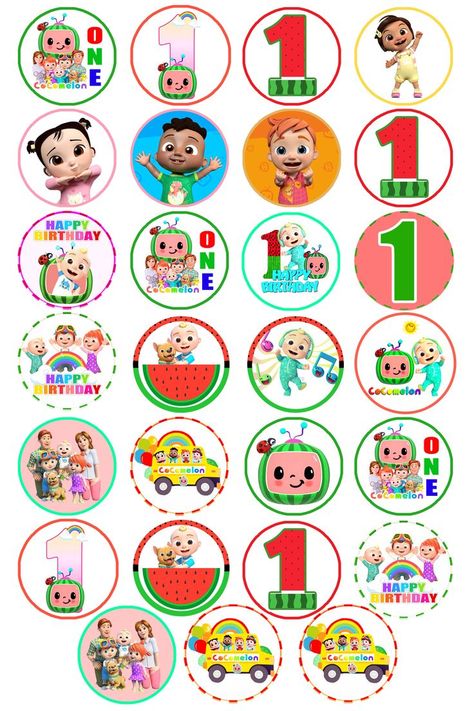 Coco Melon Cupcake Ideas, Cocomelon Cupcake Topper Printable, Cocomelon Cupcake Toppers, Festa Cocomelon, Baby Birthday Invitation Card, Cocomelon Cake, One Piece Birthdays, Cupcake Toppers Free, Character Cupcakes