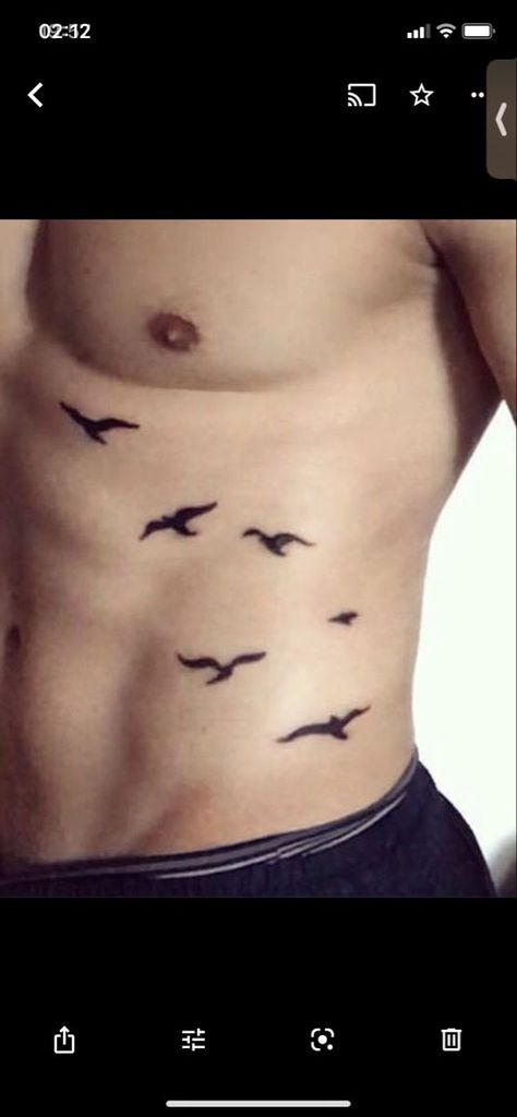 Birds tattoo Birds Flying Tattoo Ribs, Side Body Tattoos Ribs Men, Birds On Ribs Tattoo, Tattoo Pelvis Hombre, Small Bird Tattoo Men, Ab Tattoo Men, Waist Tattoos Men, Crow Tattoo For Men, Chest Tattoo Birds