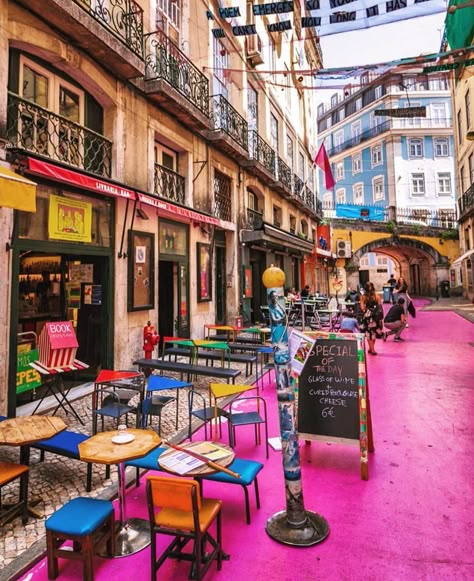 Did you know that Pink Street (aka Rua Nova do Carvalho) is home to a big chunk of nightlife in Lisbon?  #TzellTip - nightlife starts after 12am in Lisbon. Grab a bite in the area around 11pm and see how crowded it gets after 12!   #TzellTravels to 📍Lisbon, Portugal.  Ready to join us?   📸ig//: @s.robrob_no.2  Lisbon Night Color Street Day Trips From Lisbon, Portugal Vacation, Pink Street, Lisbon Travel, Portuguese Culture, Visit Portugal, Portugal Travel, Spain And Portugal, Lisbon Portugal